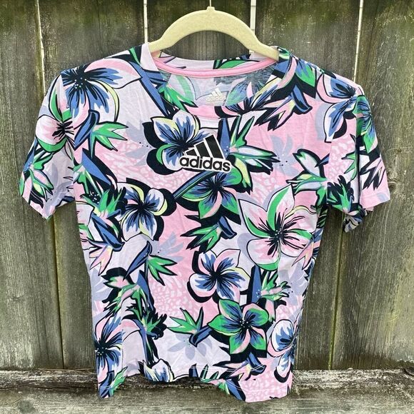 Adidas Tropical Floral Girls Graphic T-Shirt | L - Picture 1 of 3